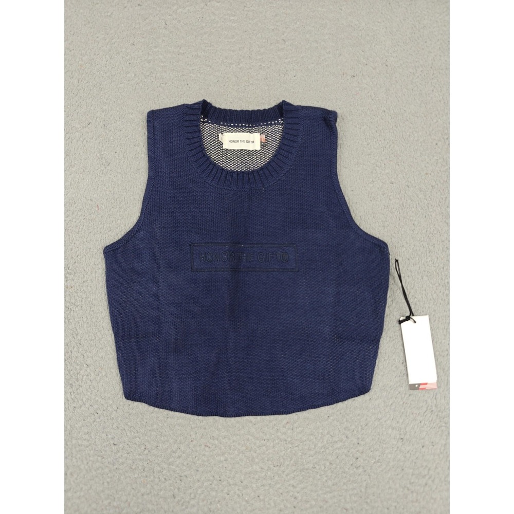 Honor The Gift Sweater Vest Womens Large Long Beach Navy‎ Ribbed Knit Top